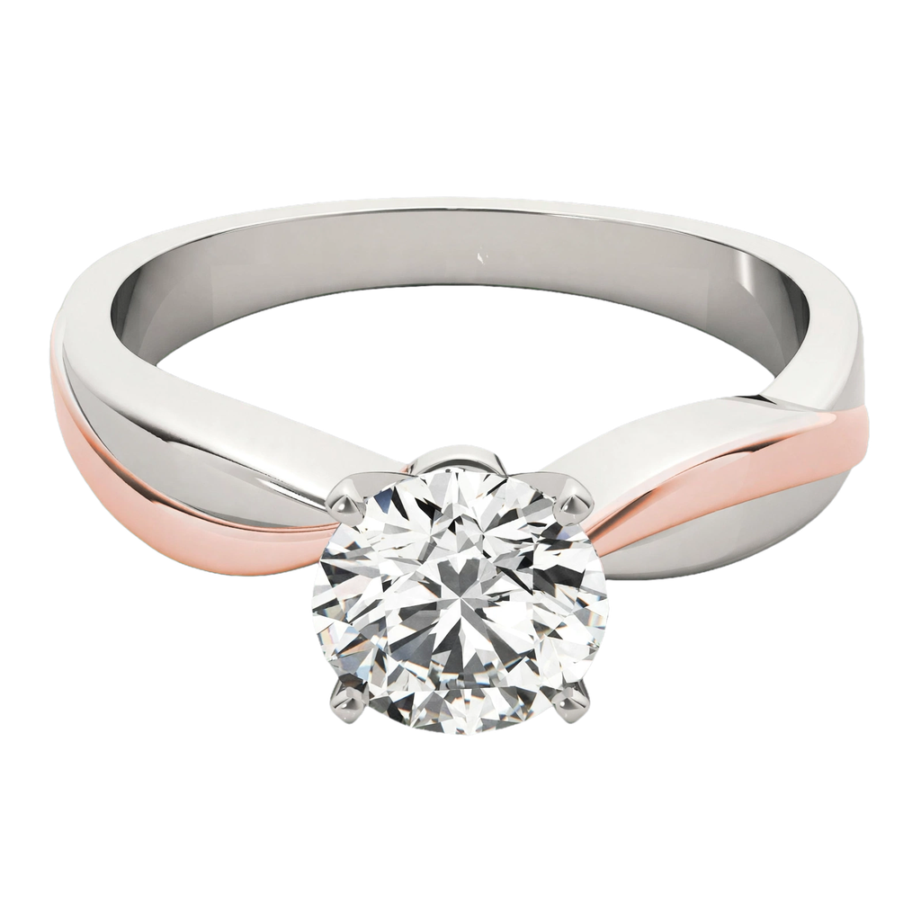 Two-tone twist solitaire diamond ring
