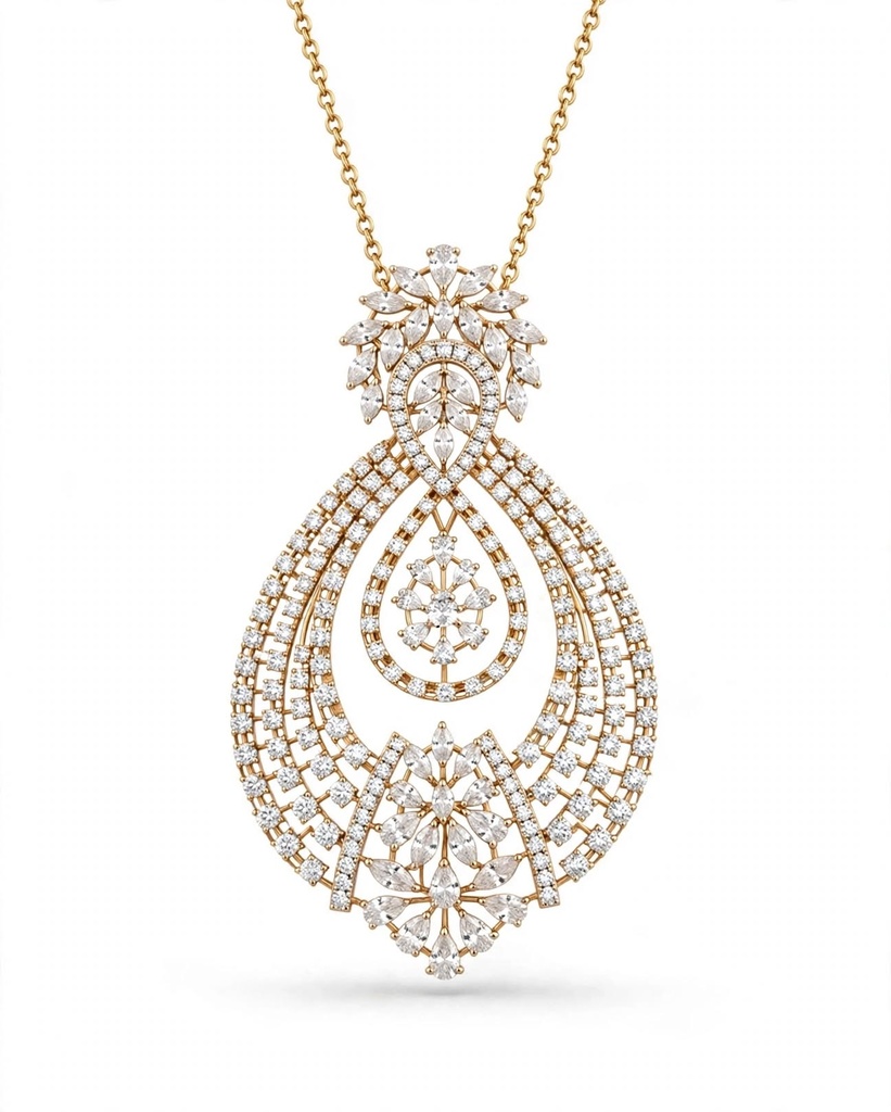 Diamond Floral Teardrop Pendant Necklace