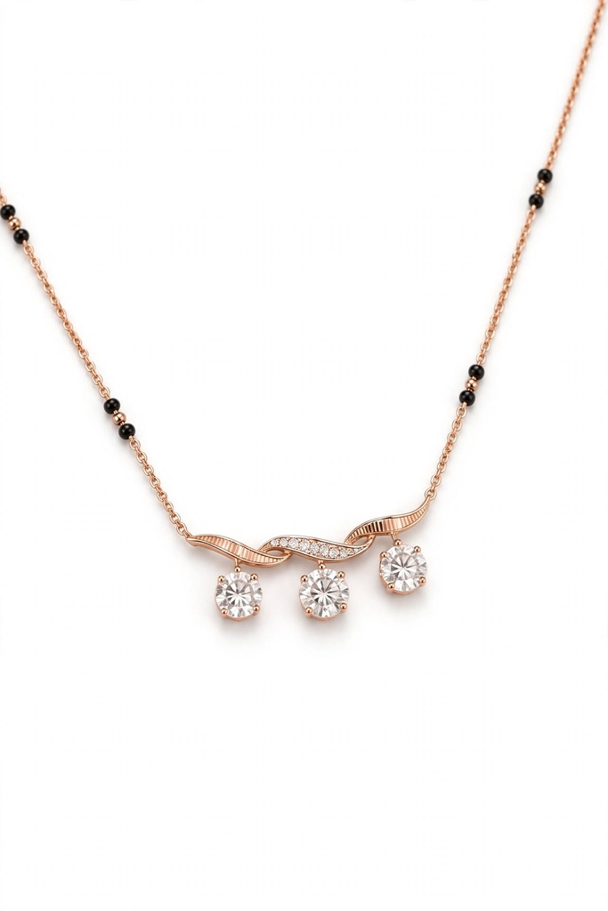 Rose-Gold & Black Bead Three-Stone Necklace