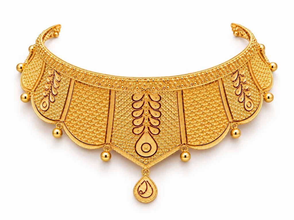 Traditional Gold Choker Necklace with Intricate Filigree Work